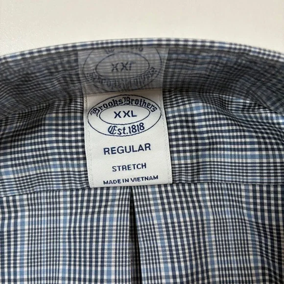 NEW Brooks Brothers Button Down Shirt 2XL Blue Plaid Performance Stretch Nylon